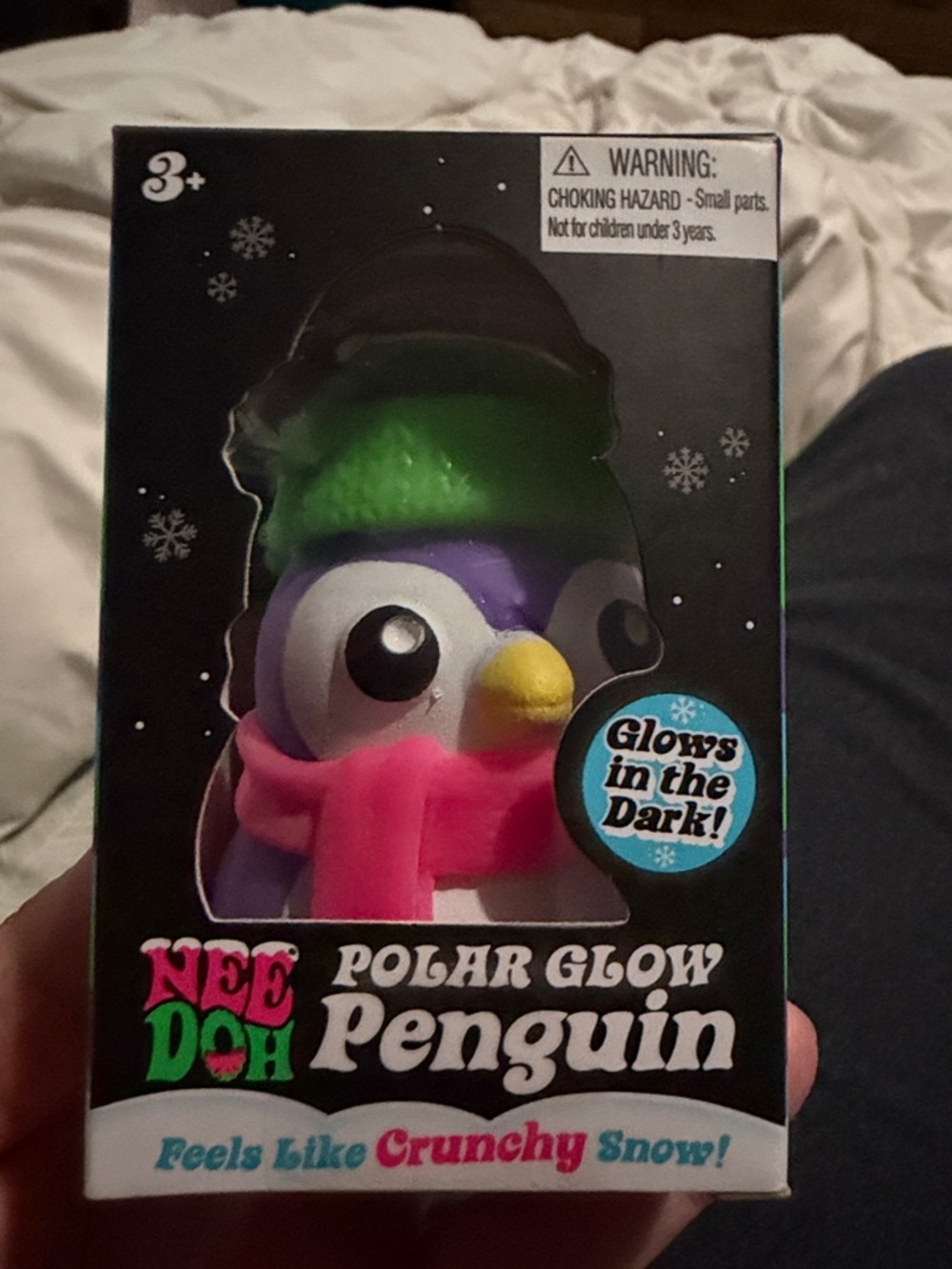 Nee Doh Polar Glow Penguin - Purple Penguin with Green Hat & Pink Scarf